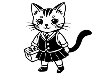 Cute Cat t in School Uniform with Bag