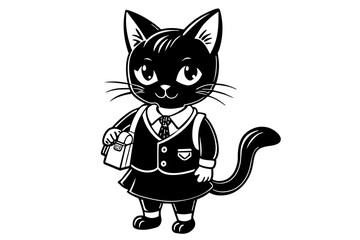 Cute Cat t in School Uniform with Bag