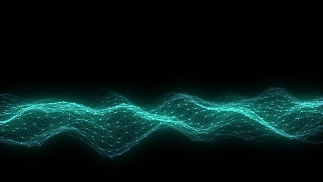 Technology green hexagon wave of particles and lines. Big data visualization. Analytics representation. Digital background. 3d rendering.