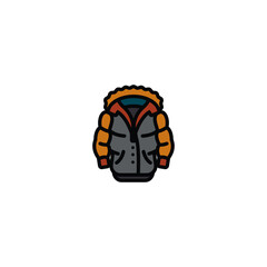 Original vector illustration. The badge of a puffed warm winter jacket with a hood.