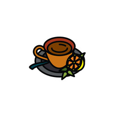 Original vector illustration. The icon of hot tea in a cup with lemon and mint.