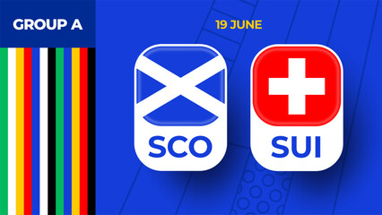 Scotland vs Switzerland football 2024 match versus. 2024 group stage championship match versus teams intro sport background, championship competition