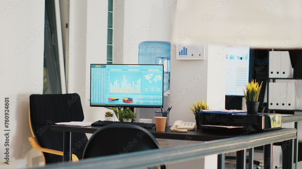 Poster economic stock market data collected in empty office to develop trading strategies and algorithms, p