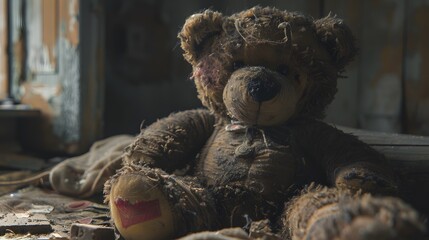 A well-loved teddy bear - obrazy, fototapety, plakaty