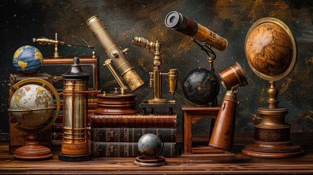 Vintage Astronomical Instruments and Telescopes Showcase of the Cosmos description This captivating image showcases a stunning collection of vintage
