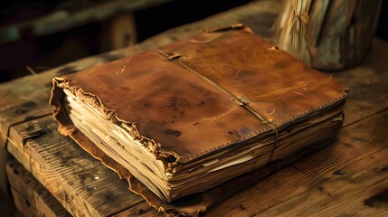A worn leather journal