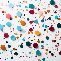 Colorful paper confetti scattered on white background