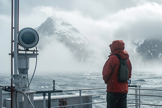 Scientists monitor atmospheric conditions, researching climate change effects on sea levels, extreme weather events, and global temperature trends.