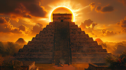 Maya Pyramide mit Sonnenfinsternis
