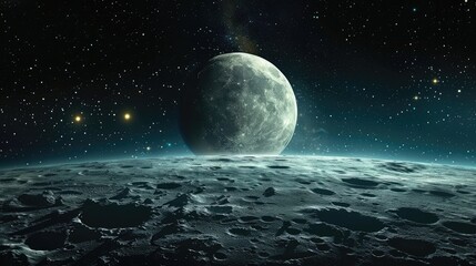 Captivating Lunar Landscape Framed by Awe Inspiring Cosmic Backdrop