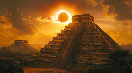 Maya Pyramide mit Sonnenfinsternis