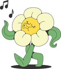 Retro groovy flower mascot character