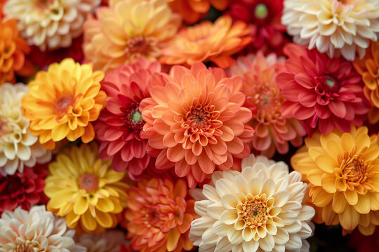 Vibrant collection of assorted dahlia flowers. Generative AI image
