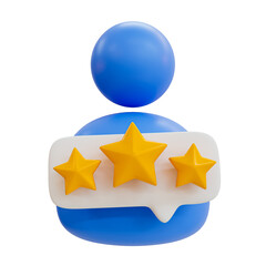 3d minimal service rating. customer rating concept. customer feedback. person icon with 3 gold stars. 3d illustration.