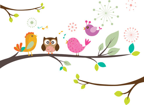 Art & Illustration | variety of birds on tree branch illustration, Bird Owl Illustration, birds, animals, branch, vertebrate png.eps