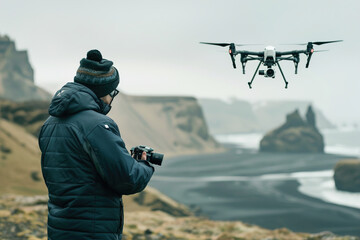 An operator navigates a drone, documenting events, filming cinematic shots, and assisting in search and rescue missions.