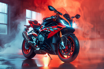 Red and Black Motorcycle Parked in Room