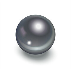 The dark ball with shadow. Mother-of-pearl luxury pearl. Single colorful pearl, natural gemstone.  Vector 3d object, isolated on white background