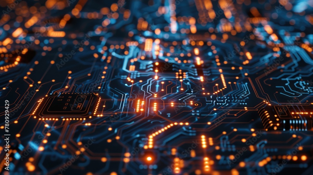 Poster Detailed view of electronic circuit board. Perfect for technology and engineering concepts