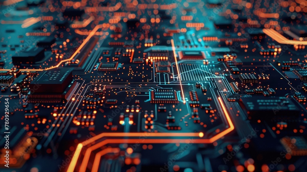 Poster detailed view of an electronic circuit board. perfect for technology concepts