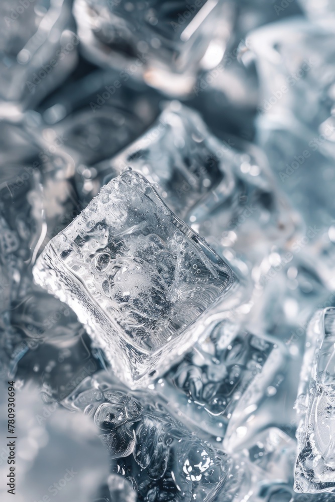 Poster a pile of ice cubes ready for use in drinks. suitable for beverage industry