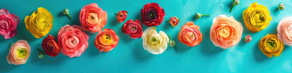 Fototapeta premium A variety of colorful flowers arranged on a vertical surface, adding beauty and vibrancy to the wall