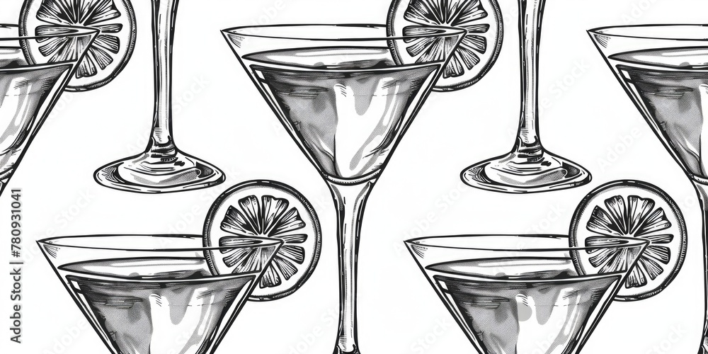 Poster Different types of drinks in assorted glasses. Suitable for beverage concepts