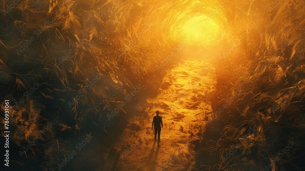 Poster A person standing in the middle of a tunnel, suitable for various projects