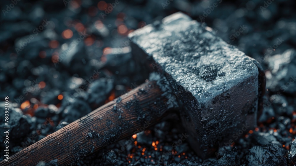 Aufkleber A hammer resting on a stack of coal. Suitable for industrial concepts