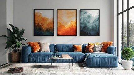 Cozy and Inviting Modern Living Room with Vibrant Artwork and Natural Accents