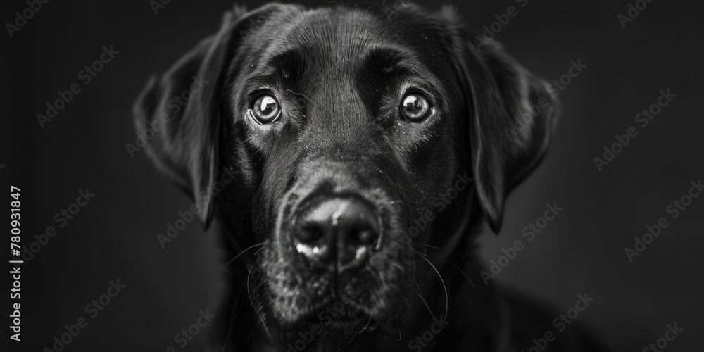 Poster a close-up image of a dog against a black background, suitable for various design projects
