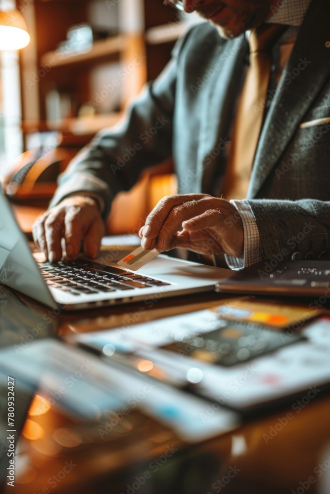 Aufkleber A man sitting at a table using a laptop computer. Ideal for technology and business concepts