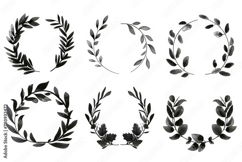 Poster set of four elegant black and white wreaths. perfect for various design projects
