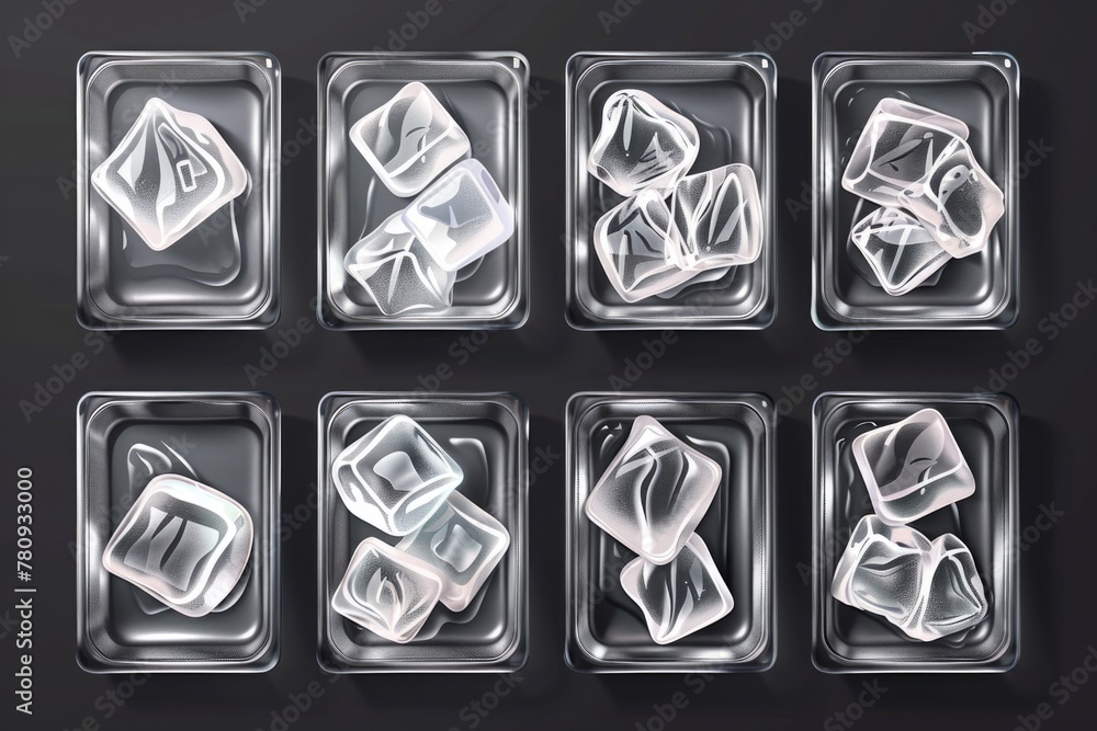 Poster a bunch of ice cubes sitting in a tray. perfect for summer drink concepts