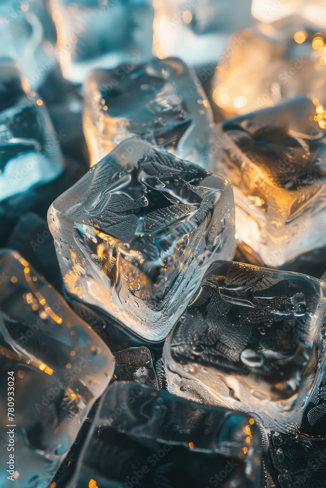 Aufkleber a pile of ice cubes on a table, perfect for summer refreshment concepts