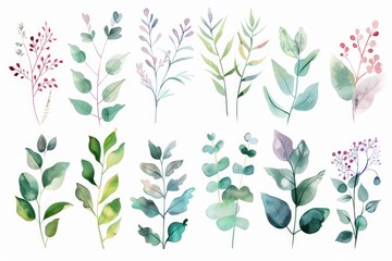 A beautiful set of watercolor flowers and leaves. Perfect for various design projects - obrazy, fototapety, plakaty