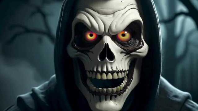 Scary halloween ghost clown face or dead skull animation.
