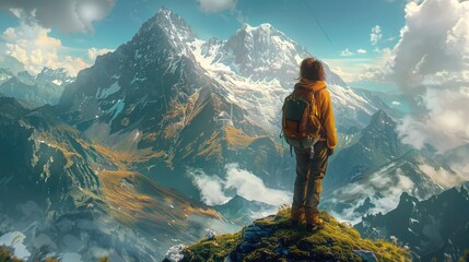 Majestic Mountain Landscape Inviting Intrepid Explorers to Embark on an Unforgettable Adventure - obrazy, fototapety, plakaty
