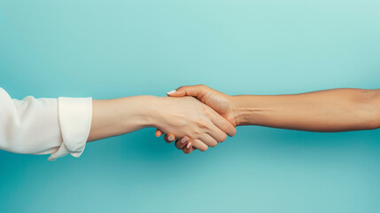 Shaking hands on blue background