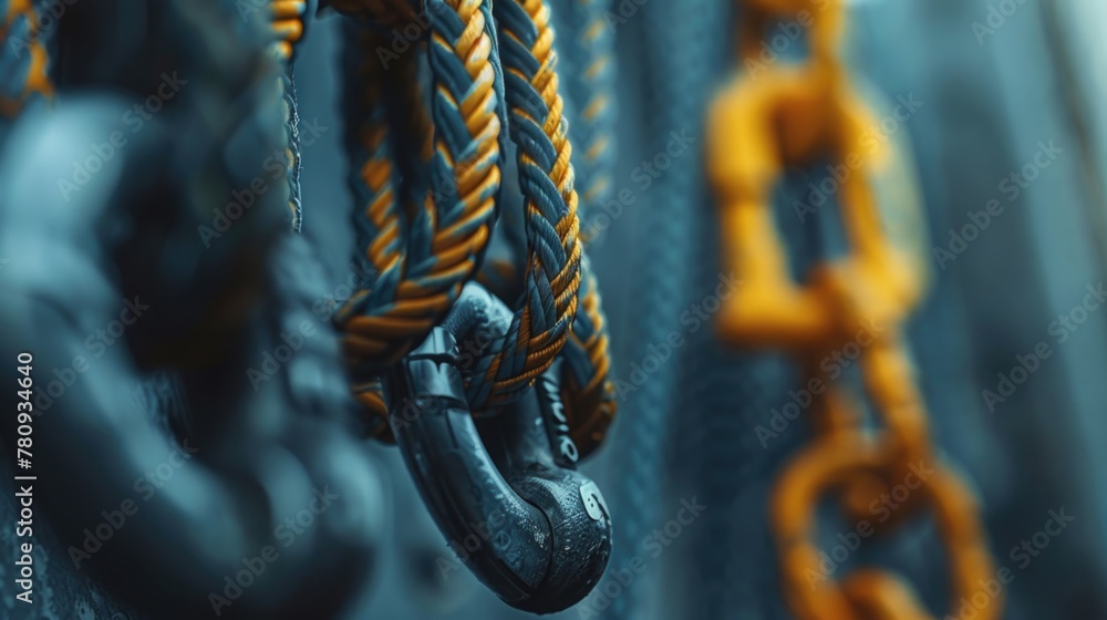Poster a close up of chains on a wall. perfect for industrial and security concepts