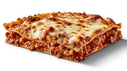 Delicious piece of lasagna ready to be served, perfect for food blogs and recipes