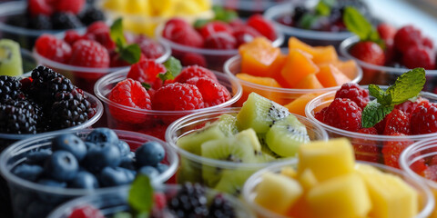 A bountiful display of mixed berries and fruit cuts in see through packs, offering a feast of...