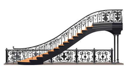 Black iron staircase with railing. Architectural co