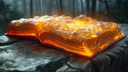 A burnt edge book spread with swirls in orange.