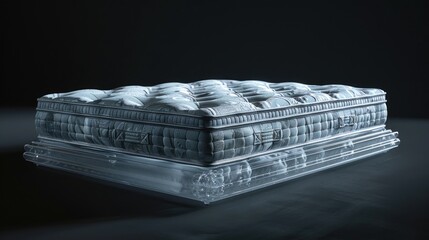 A mattress sitting on top of a plastic box. Ideal for furniture or storage concepts