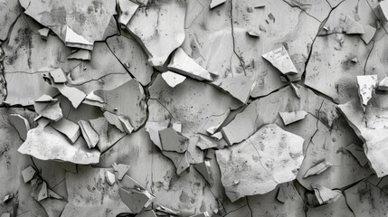 Detailed black and white photo of a cracked wall. Suitable for graphic design projects or texture backgrounds - obrazy, fototapety, plakaty
