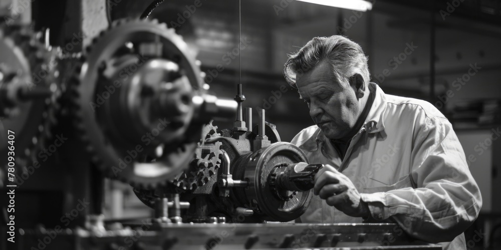 Poster A man working on a machine in a factory. Suitable for industrial concepts