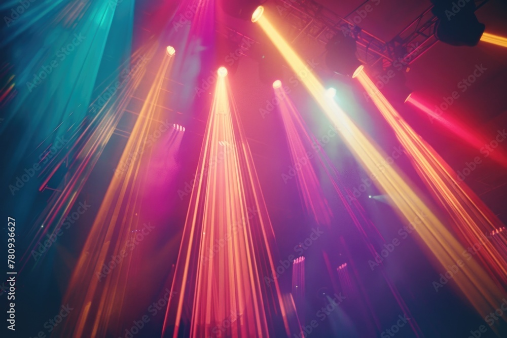 Poster a group of lights on a stage. ideal for event promotions