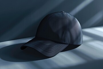 A baseball cap resting on a table. Suitable for sports and fashion concepts