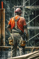 A construction worker standing on a construction site. Suitable for construction industry concepts